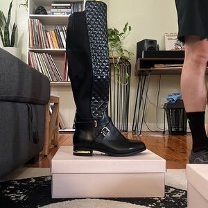 Chic Black Quilted Knee-High Boots